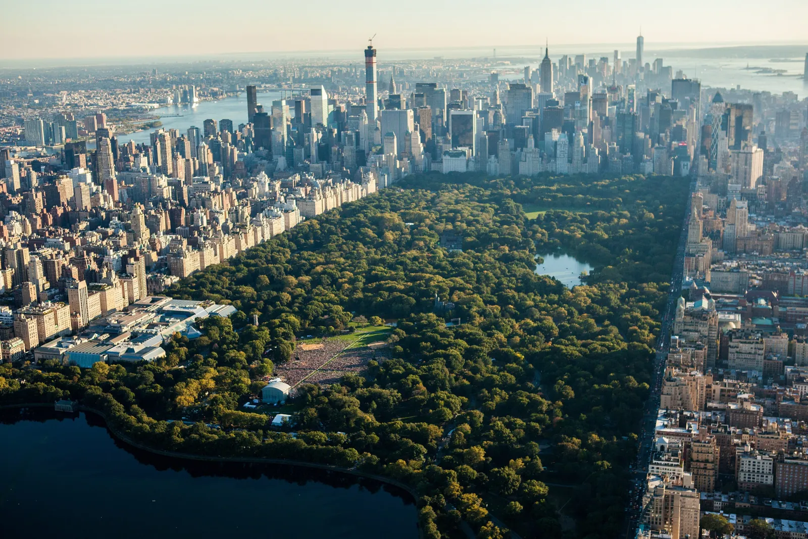 Aerial view of Central Park looking south toward Midtown Manhattan